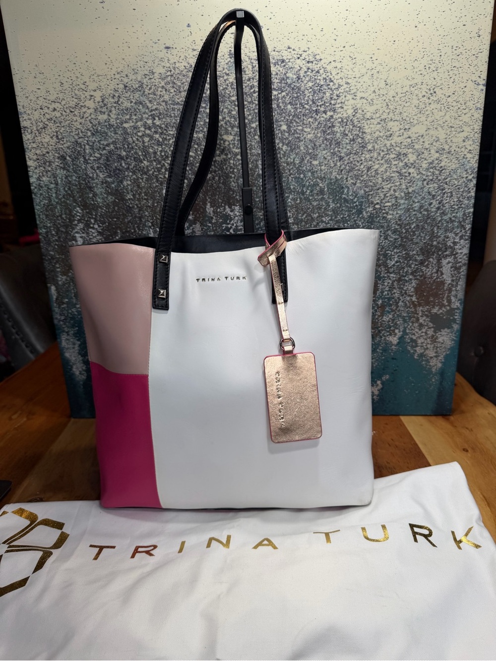 Trina Turk Rare Barbiecore 2010s Archival Colorblock Leather Laney Tote Bag VGUC